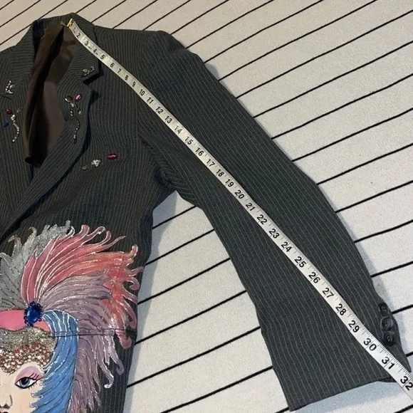 Vintage Sears Gray Pinstripe Custom Painted Showgirl Blazer Suit Jacket - Picture 16 of 16